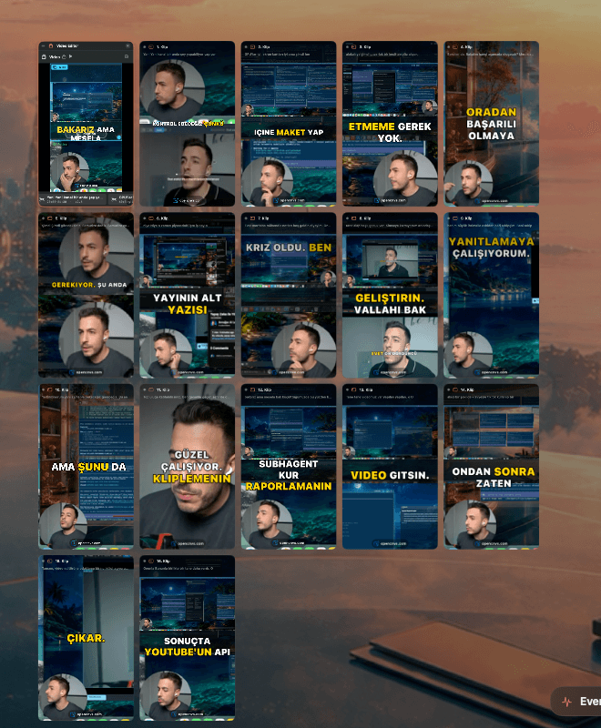 A deck of AI-cut vertical clips with styled captions on the Bambarata workspace